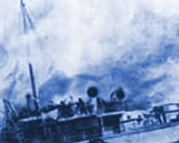 Picture of sinking Leinster and survivors escaping in lifeboats.